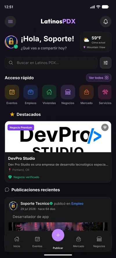 LatinosPDX home screen